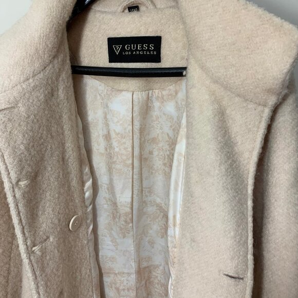 GUESS Women's S Military Double Breasted Wool Winter Coat Cream - Picture 3 of 5